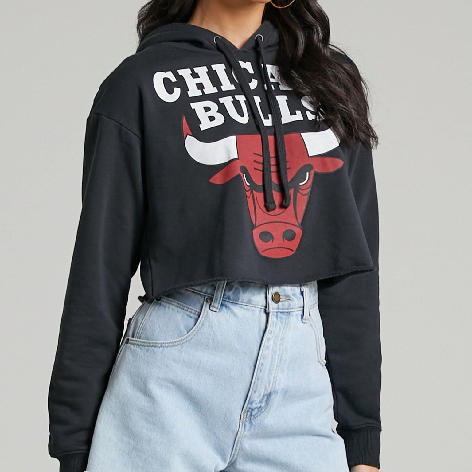Mitchell And Ness Jumpers Womens Chicago Bulls Mitchell & Ness NBA Team Vintage Chop Hoodie Jumper - Faded Black