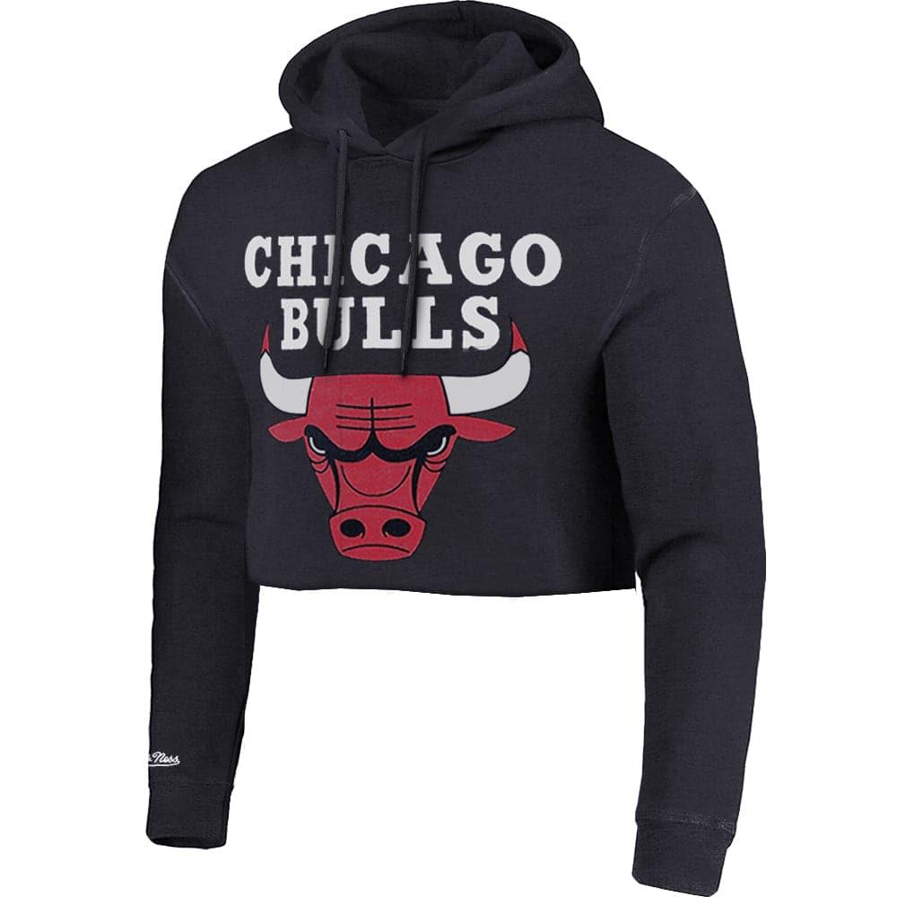Mitchell And Ness Jumpers Womens Chicago Bulls Mitchell & Ness NBA Team Vintage Chop Hoodie Jumper - Faded Black