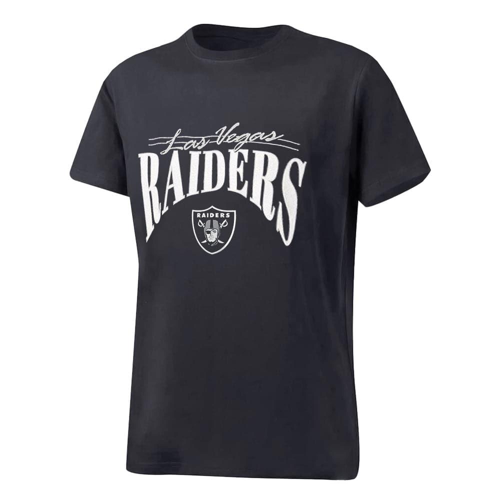 Majestic Athletic T-Shirts Womens Las Vegas Raiders Majestic NFL Arch Boxy T-Shirt - Faded Black