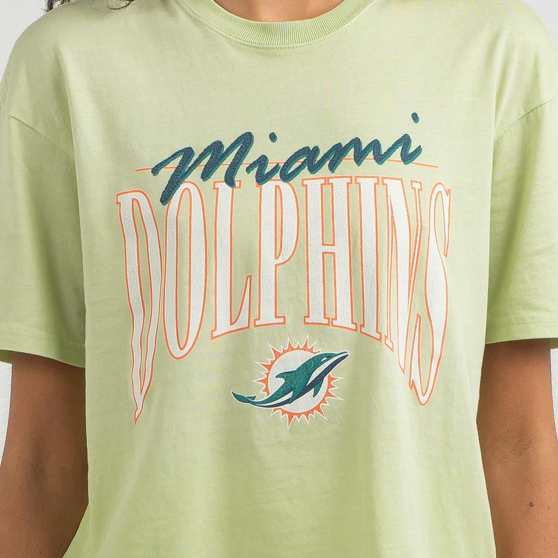 Majestic Athletic T-Shirts Womens Miami Dolphins Majestic NFL Arch Boxy T-Shirt - Cucumber