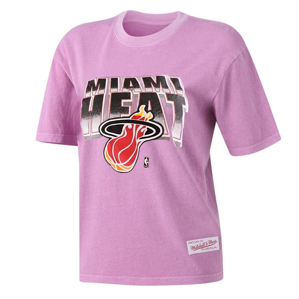 Mitchell And Ness T-Shirts Womens Miami Heat Mitchell & Ness NBA 90's Block Blur Vintage T-Shirt - Faded Pink