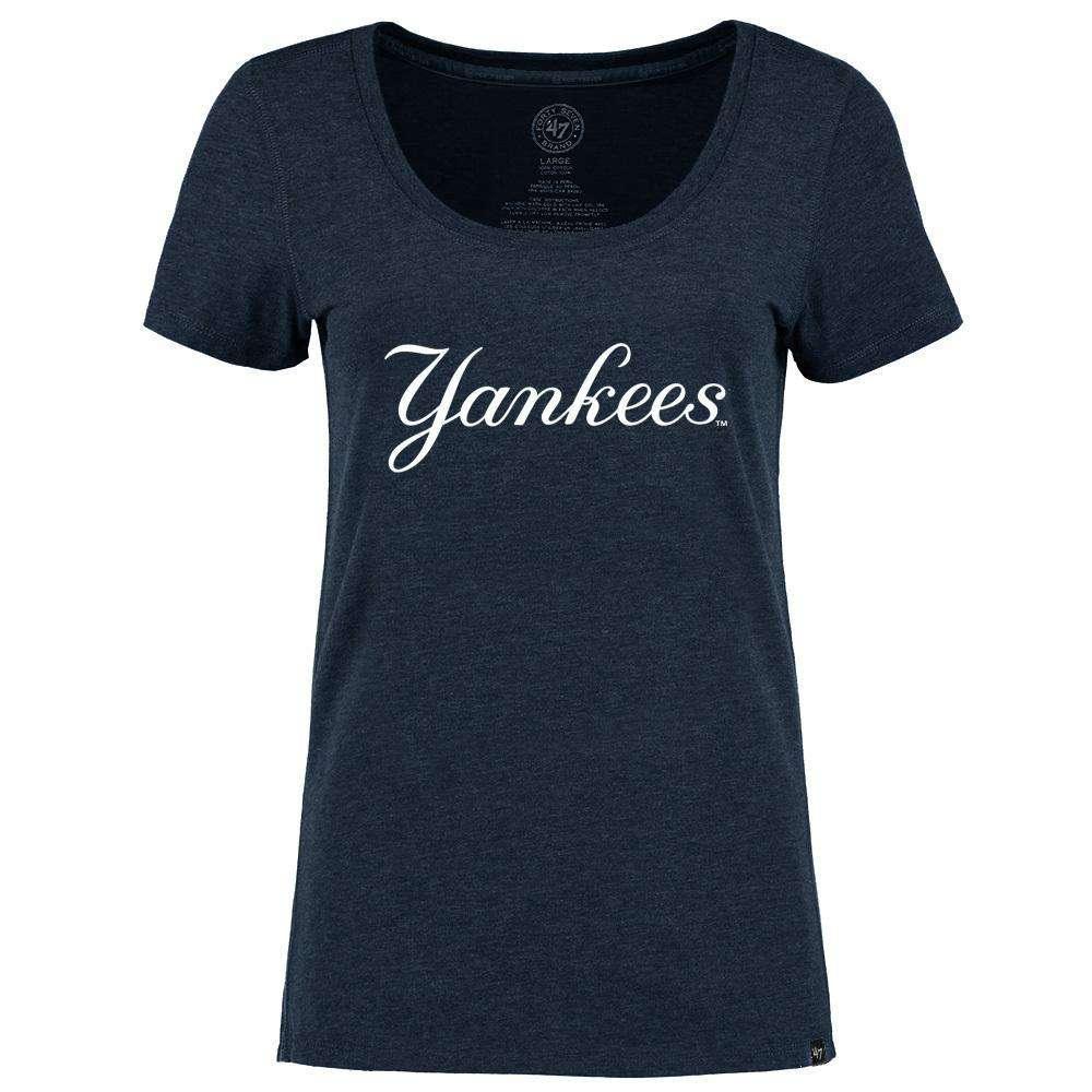 47 Brand T-Shirts Womens New York Yankees '47 MLB Wordmark Scoop T-Shirt - Navy Marle