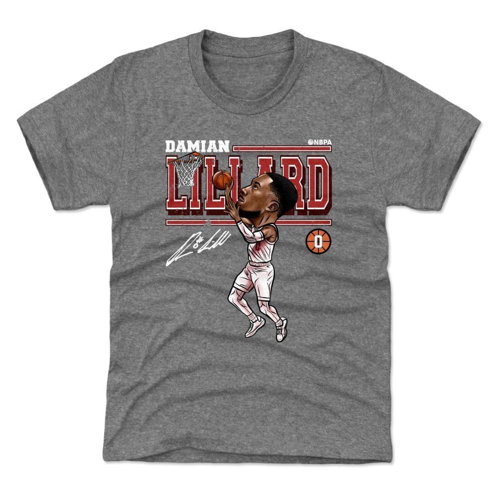 500 Level T-Shirts Youths Damian Lillard Portland Trail Blazers 500 Level NBA Cartoon T-Shirt - Gray