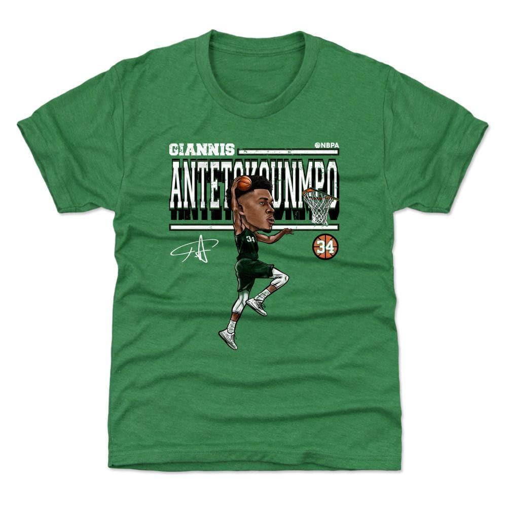 500 Level T-Shirts Youths Giannis Antetokounmpo Milwaukee Bucks 500 Level NBA Cartoon T-Shirt - Green