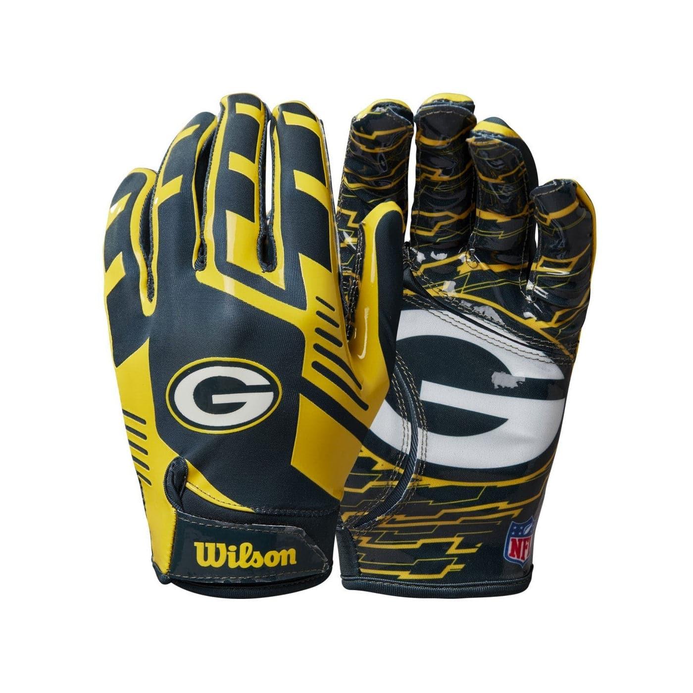 Wilson Sporting Goods Gloves Youths Youths Green Bay Packers Wilson NFL Team Stretch Fit Receiver Gloves