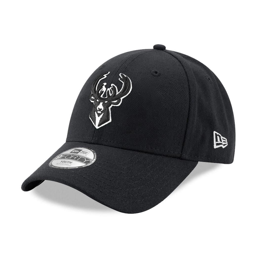 New Era Caps Youths Youths Milwaukee Bucks New Era NBA Black & White 9FORTY Hat