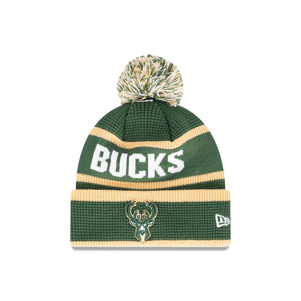 New Era Beanies Youths Youths Milwaukee Bucks New Era NBA Wordmark Waffle Knit Beanie - Green