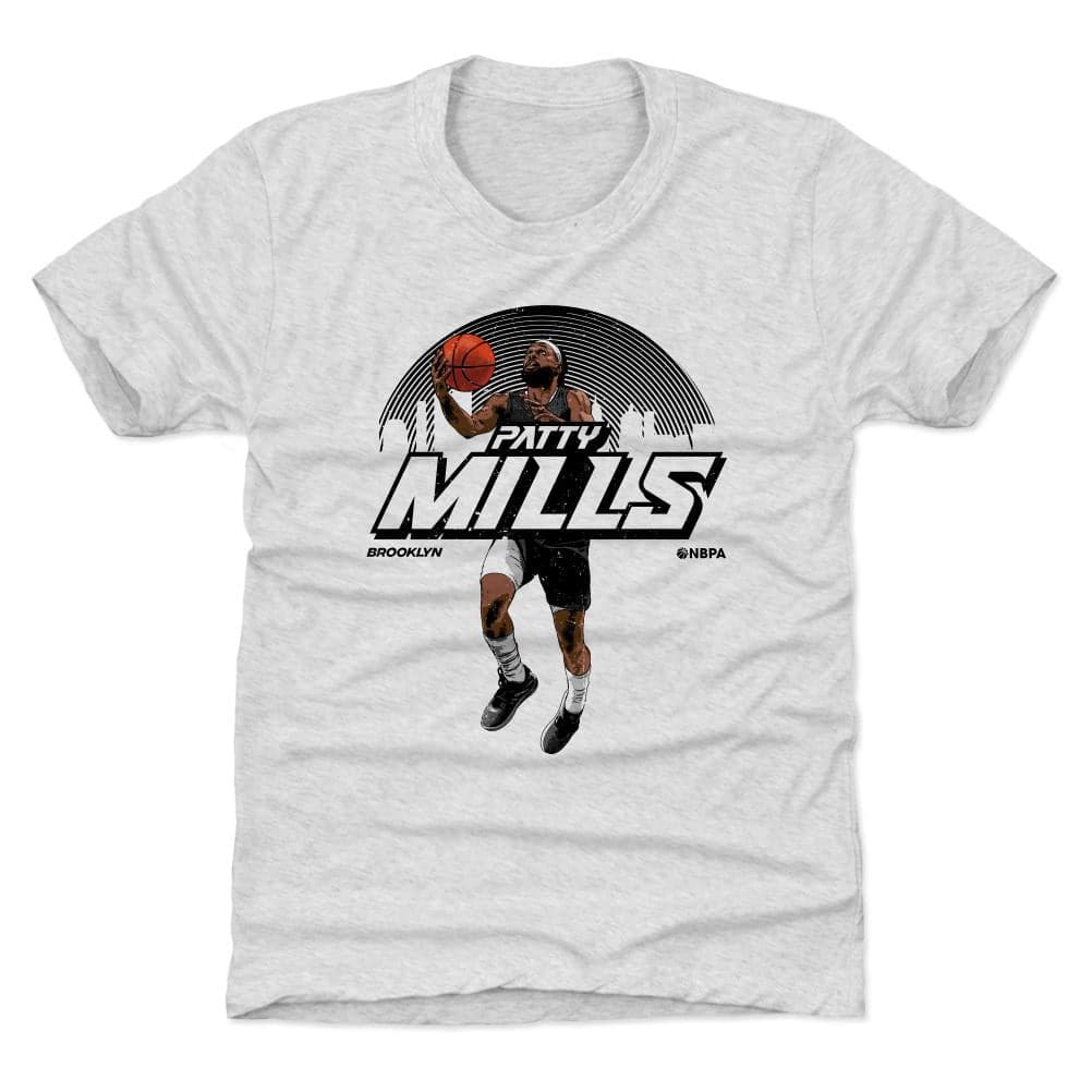 500 Level T-Shirts Youths Patty Mills Brooklyn Nets 500 Level NBA Skyline Tri-Blend T-Shirt - Ash