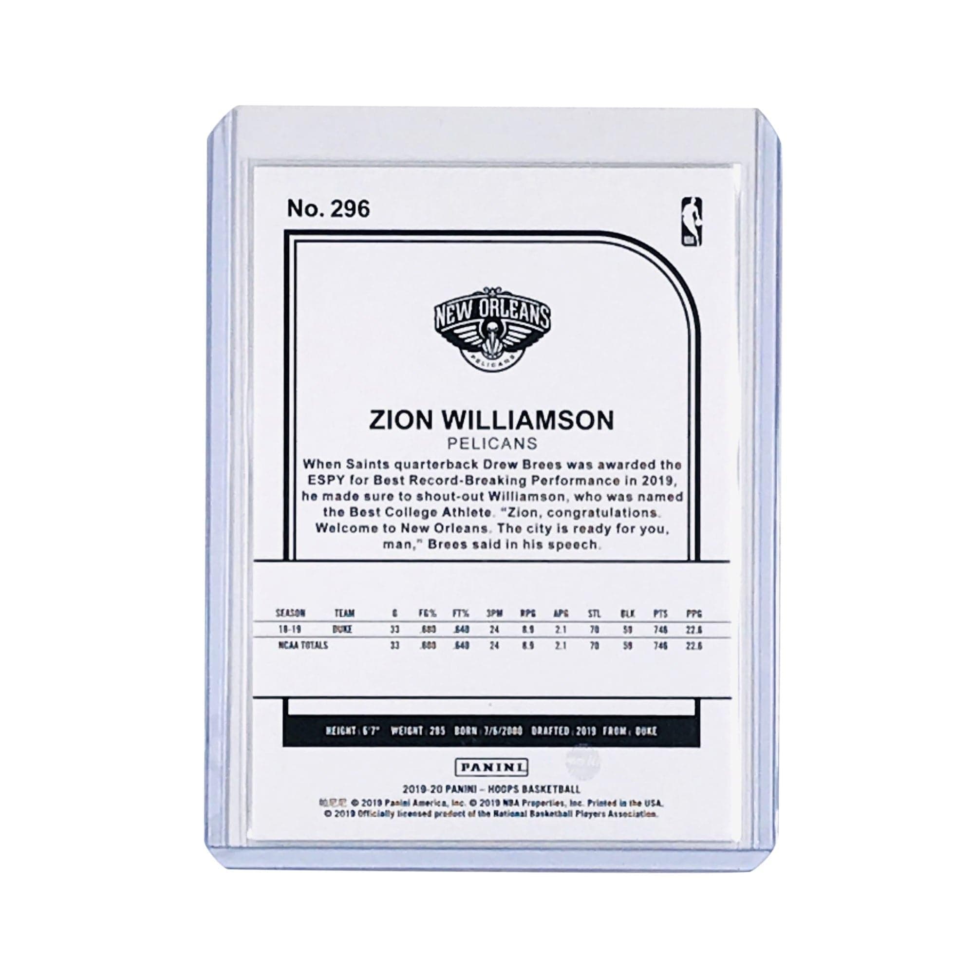 Panini Cards Zion Williamson New Orleans Pelicans 2019-20 Panini Hoops NBA Rookie Tribute Card
